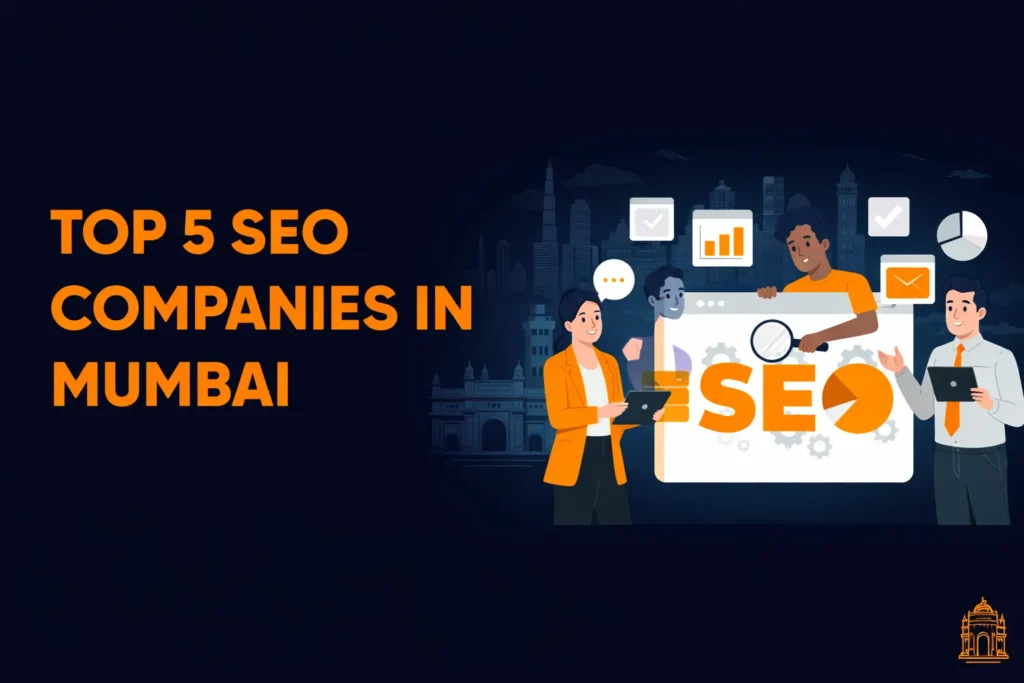 Top 5 SEO companies in Mumbai illustration showcasing SEO services in Mumbai and digital marketing team