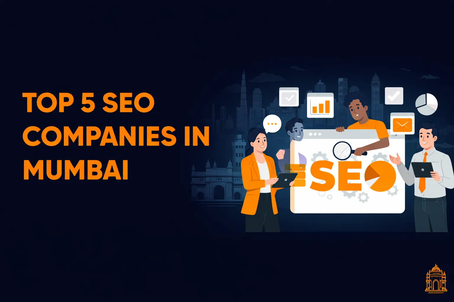 Top 5 SEO companies in Mumbai illustration showcasing SEO services in Mumbai and digital marketing team